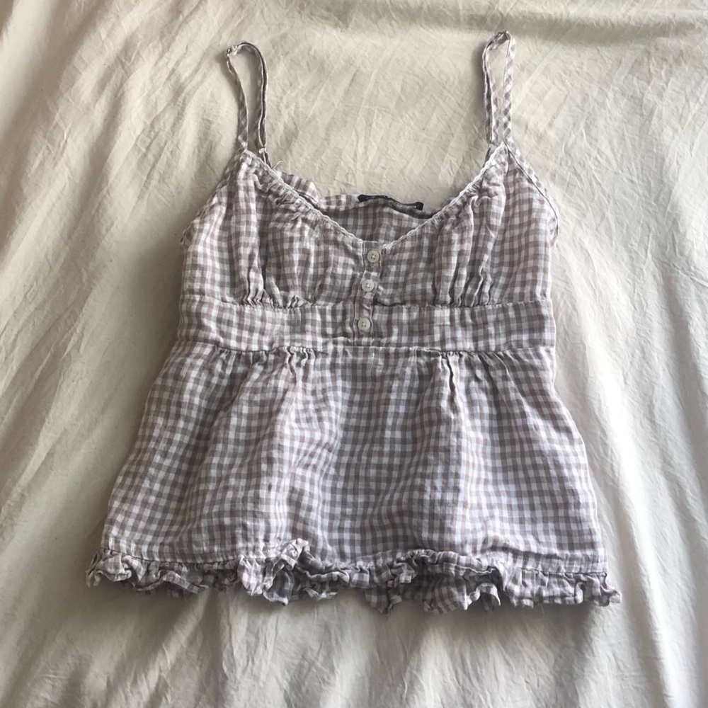 Brandy Melville Blair top in Gingham Brown